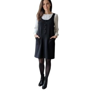 Vintage Andrea Jovine Dress Sz P Small Button Pockets Front Feminine Pure Wool